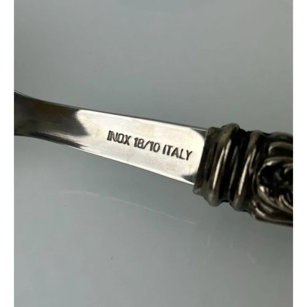 INOX Napoleon 18/10 Made in Italy Blue Stainless Steel Serving Spoon & Fork 9.5